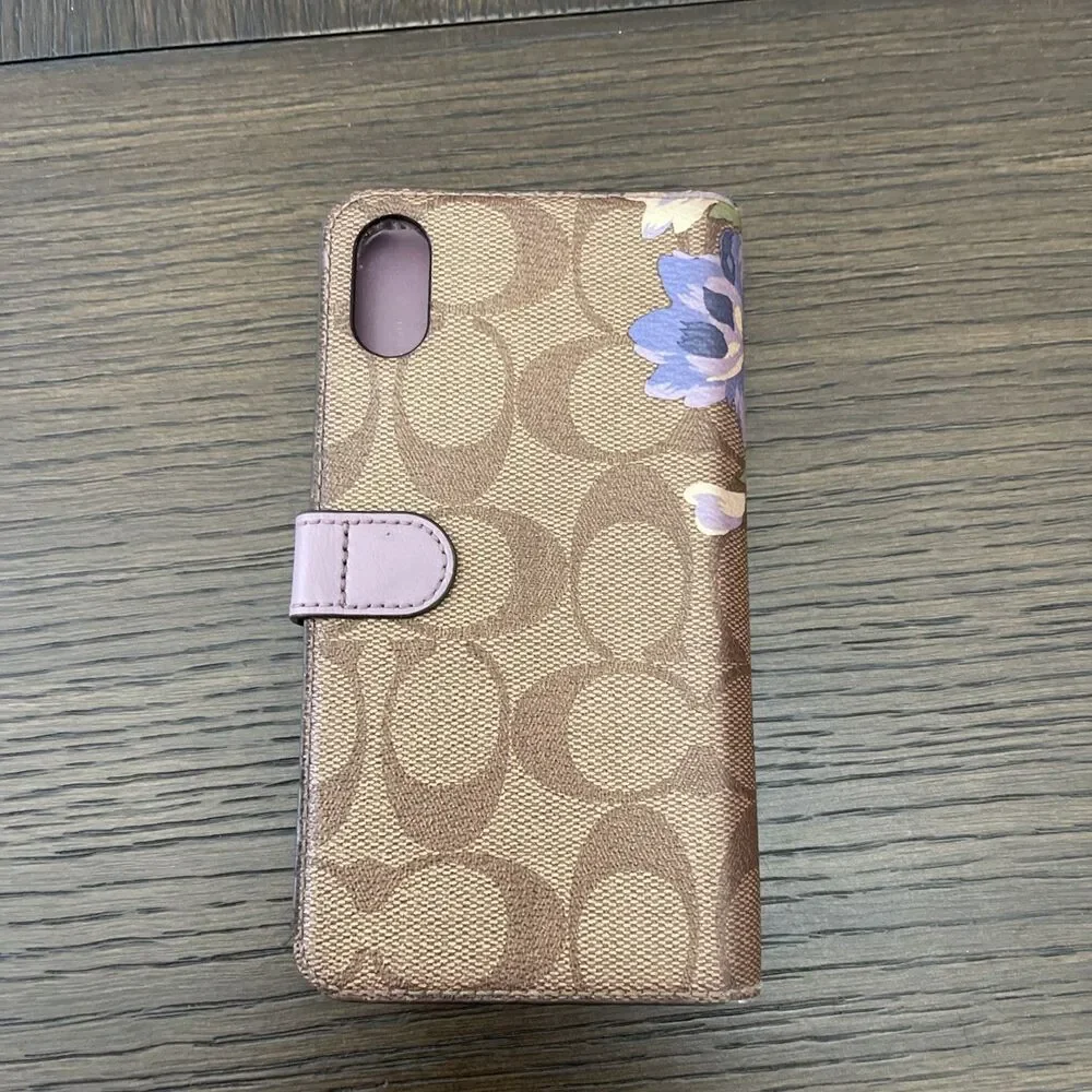COACH Signature Canvas iPhone X/XS Wallet Folio Hard Phone Case Floral Print